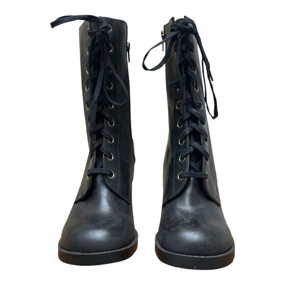Chinese Laundry 3.5 Heeled Boots Oracle Leather Black Zip Mid Calf Combat Sz 7.5 - Picture 8 of 8